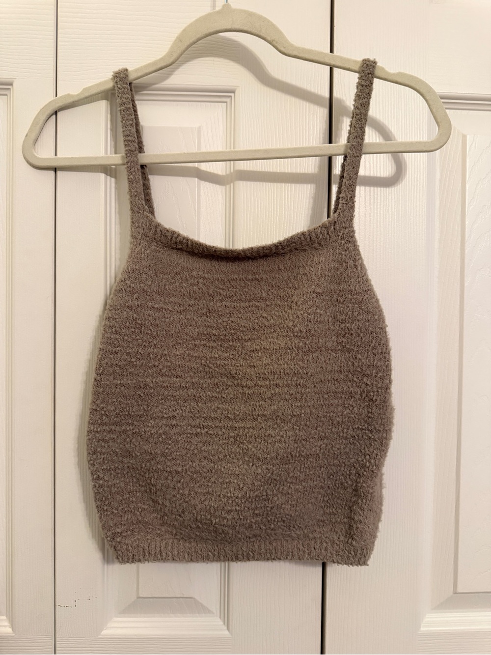Pink Rose Fuzzy Knit Tank Top Taupe Soft Cozy Y2K Minimalist Crop Cami